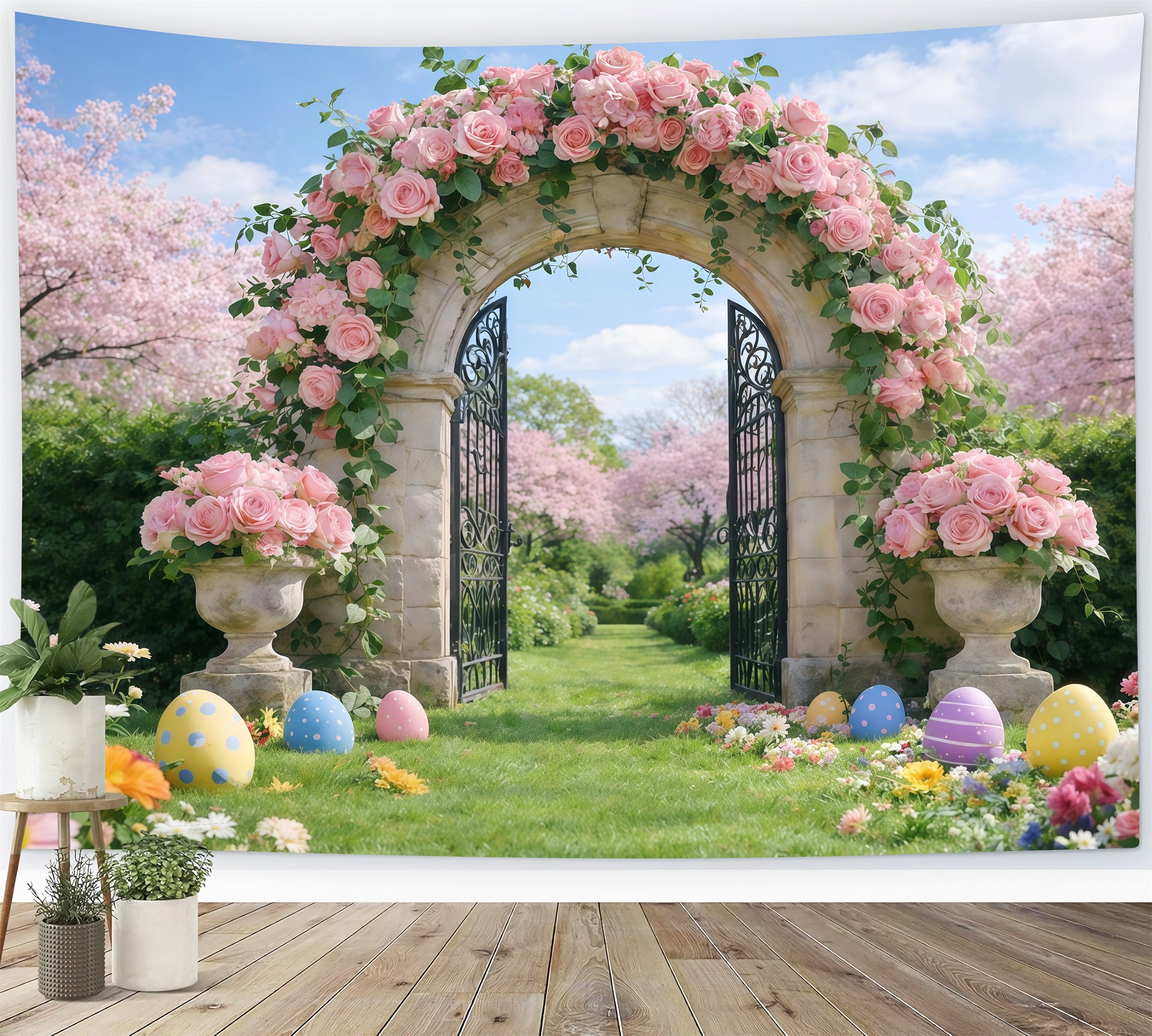 Easter Spring Garden Arch Backdrop Wildflower Bouquet Grass Easy Easter Backdrops GQ61-58