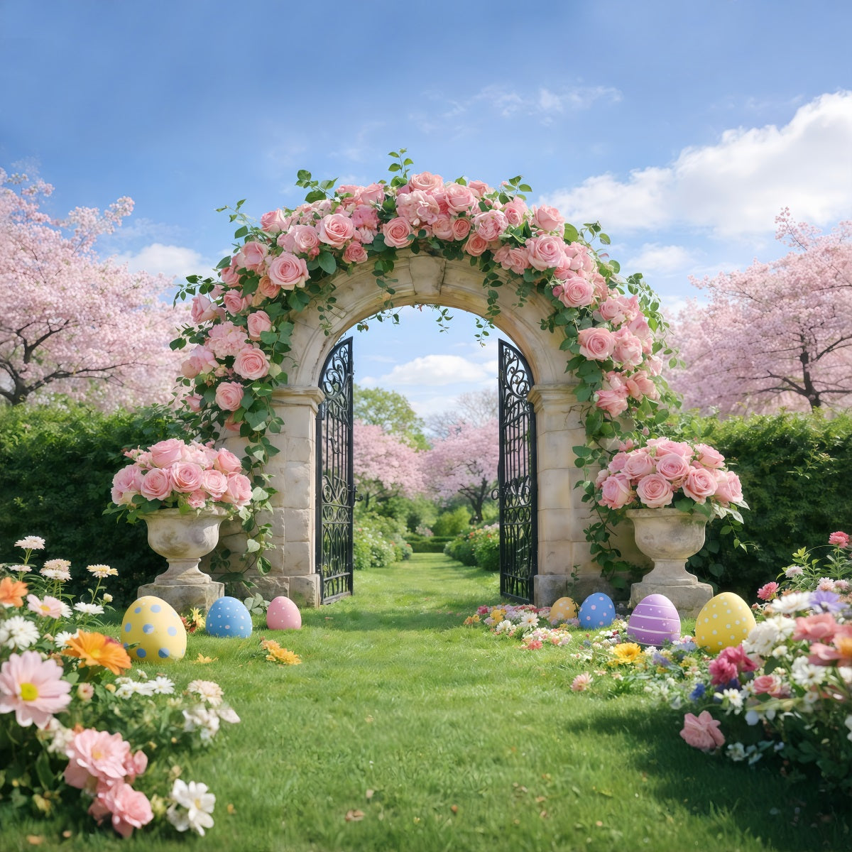 Easter Spring Garden Arch Backdrop Wildflower Bouquet Grass Easy Easter Backdrops GQ61-58