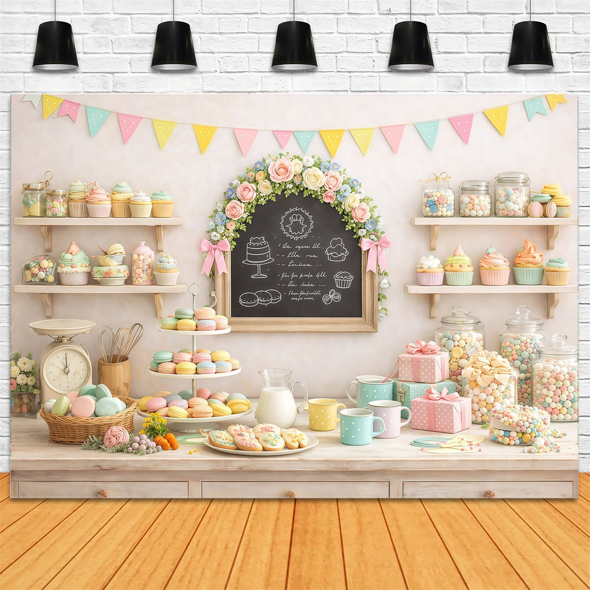 Easter Dessert Table Backdrop Pastel Macaron Cupcake Candy Outdoor Easter Backdrops GQ61-59