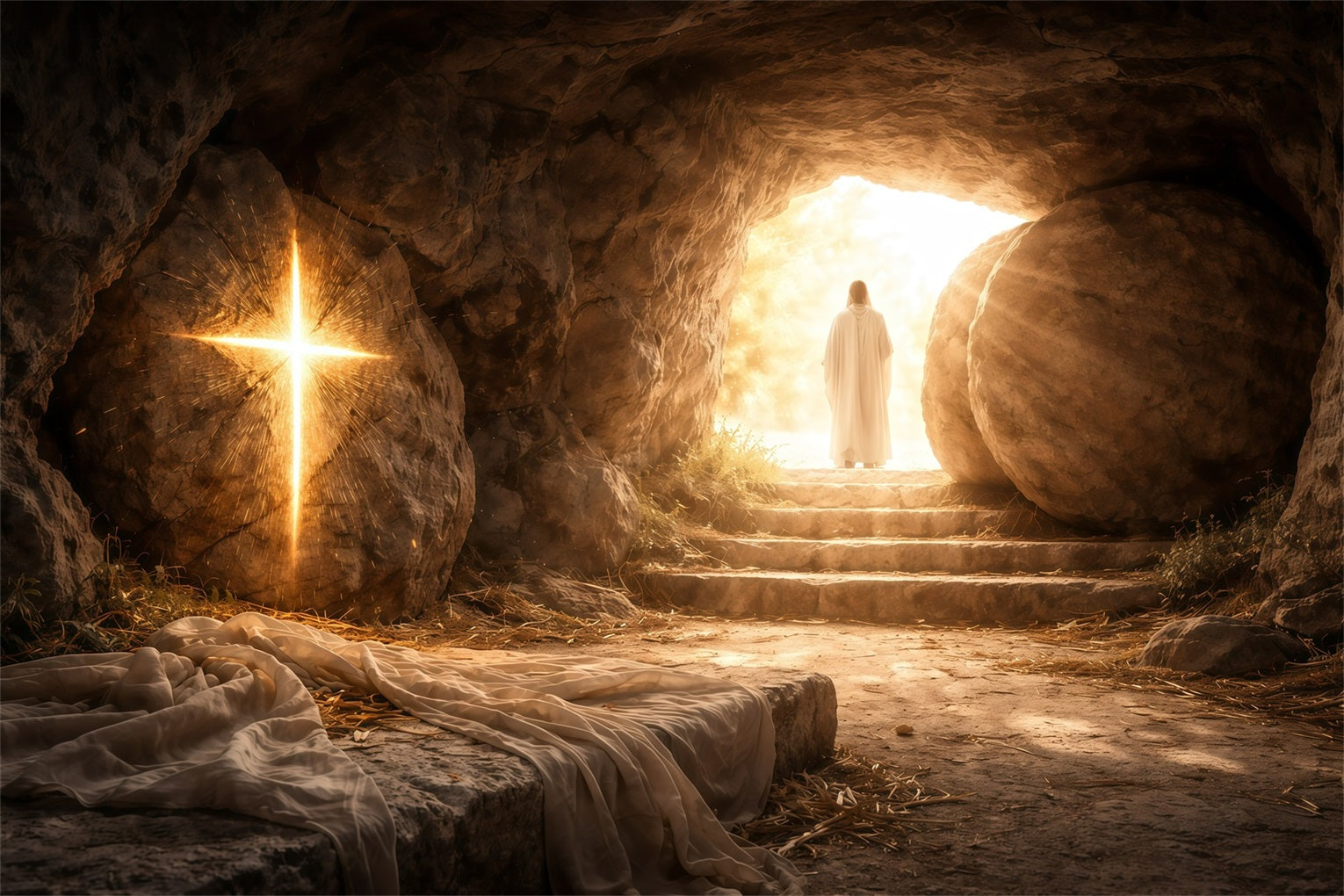 Easter Photo Backdrops For Church Resurrection Cave Radiant Light Backdrop For Easter GQ61-5