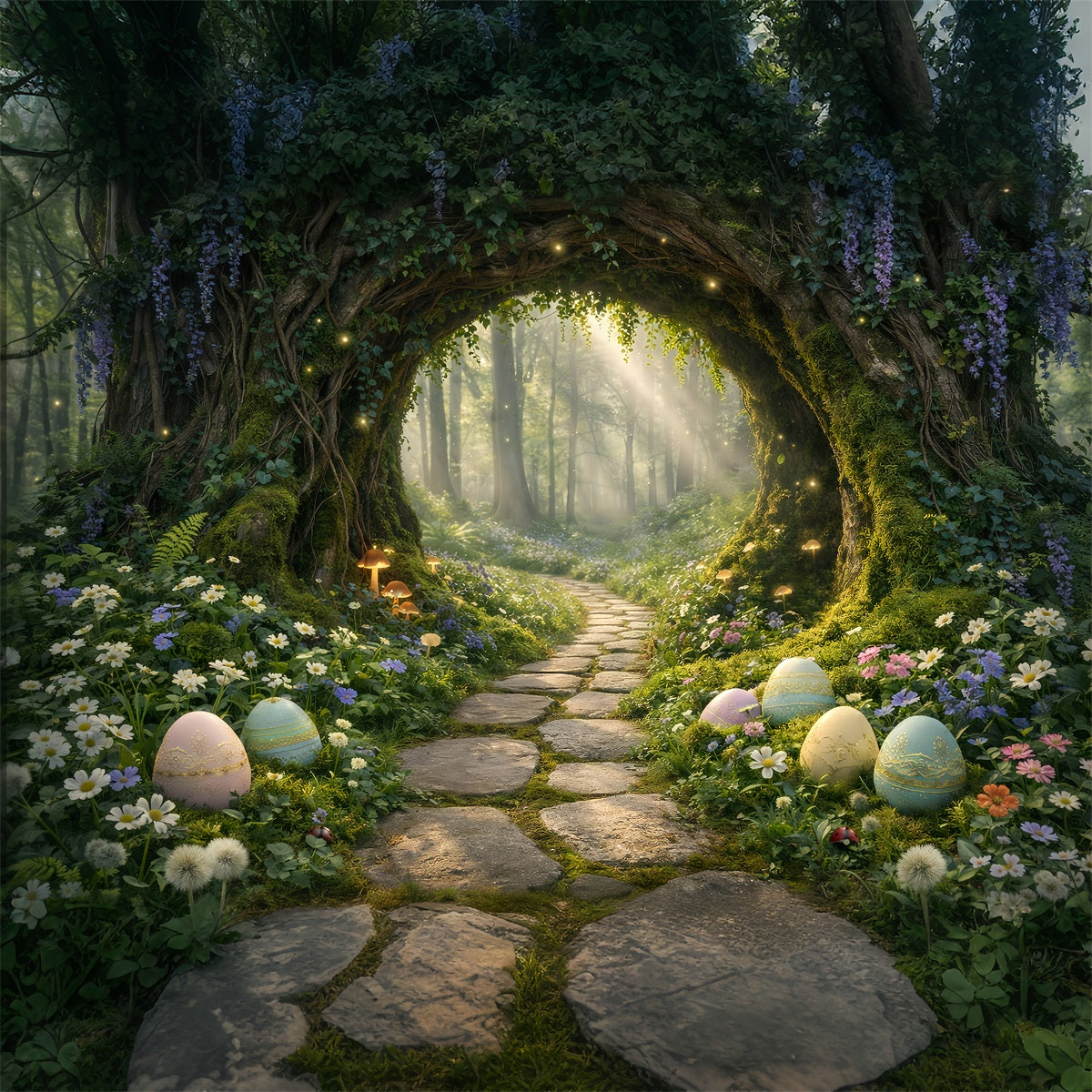 Easter Woodland Path Backdrop Enchanted Forest Tunnel Entrance Easter Backdrop Pictures GQ61-61