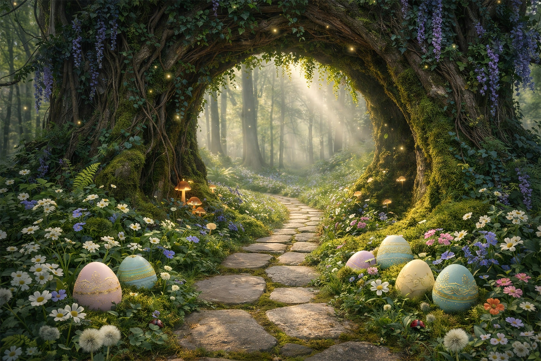 Easter Woodland Path Backdrop Enchanted Forest Tunnel Entrance Easter Backdrop Pictures GQ61-61