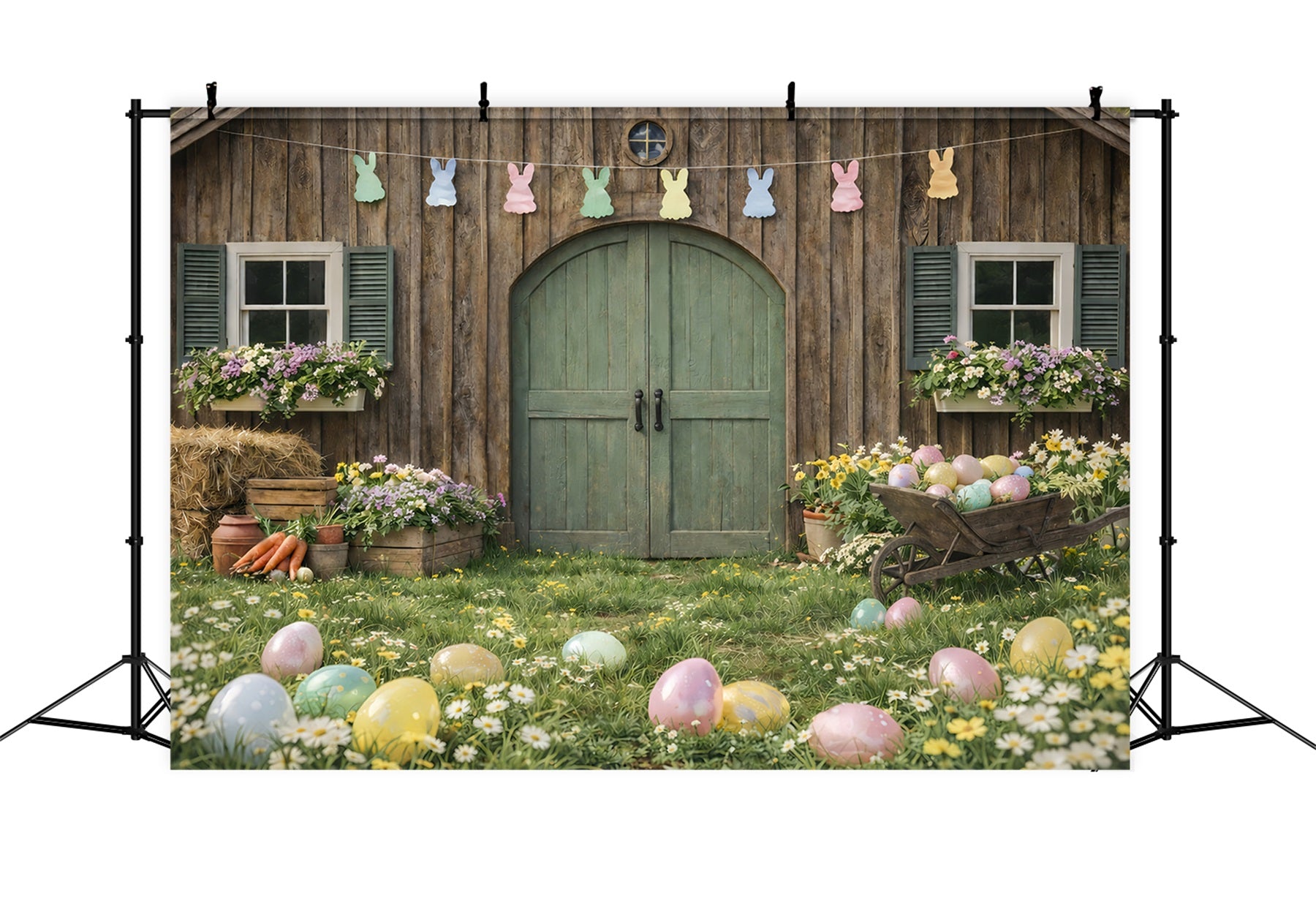 Easter Farm Barn Backdrop Carrot Bundle Daisies Egg Outdoor Easter Backdrop Ideas GQ61-62