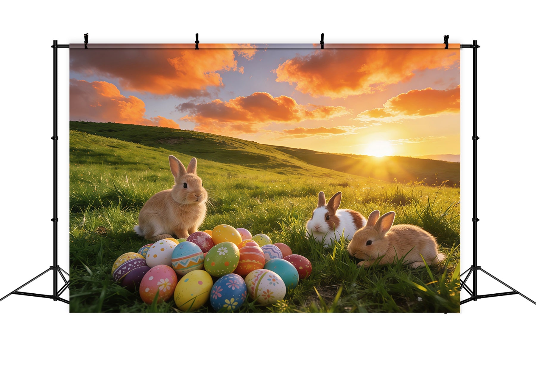 Easter Sunrise Field Backdrop Bunny Gathering Egg Meadow Easter 2026 Backdrop GQ61-64