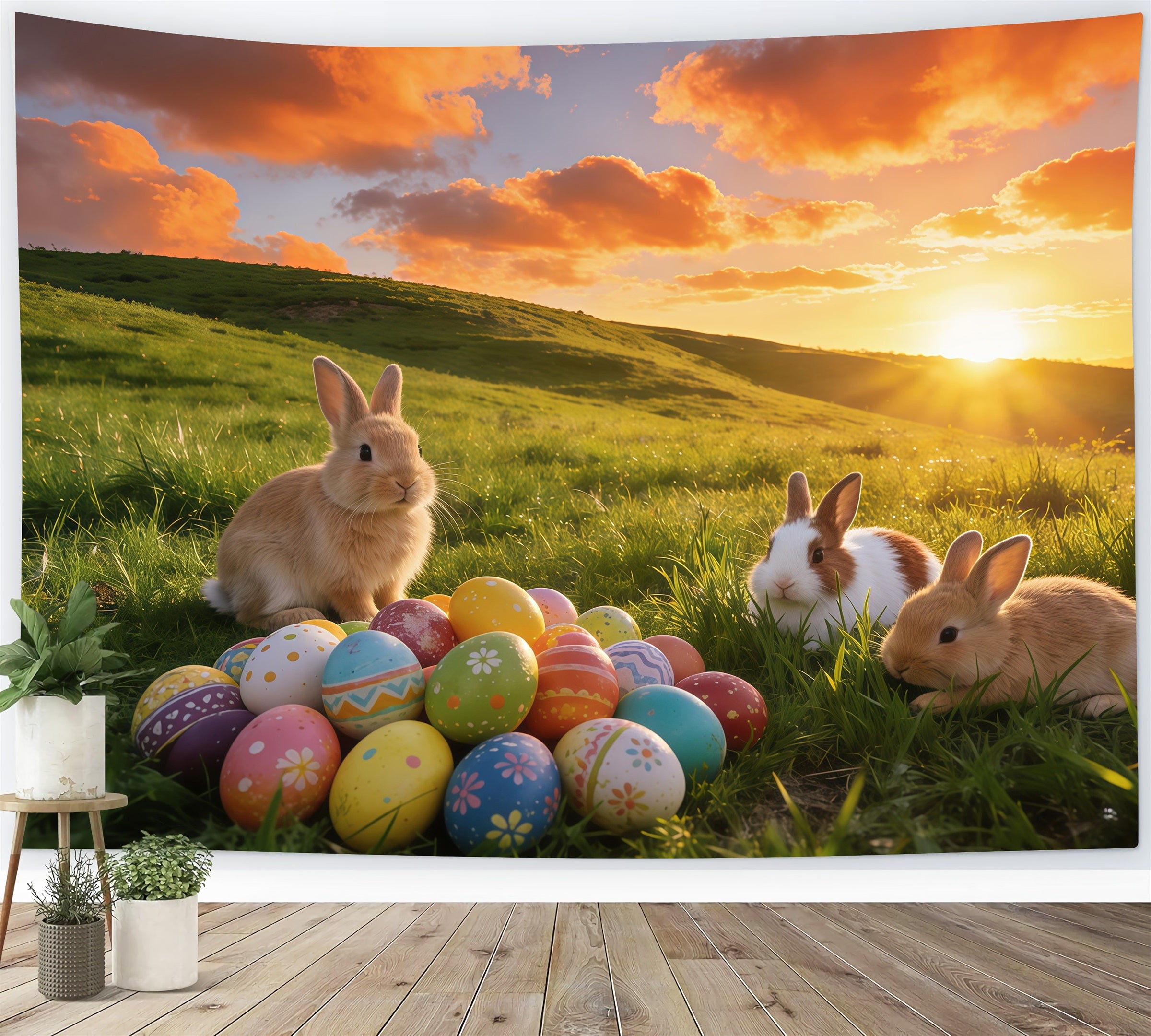 Easter Sunrise Field Backdrop Bunny Gathering Egg Meadow Easter 2026 Backdrop GQ61-64
