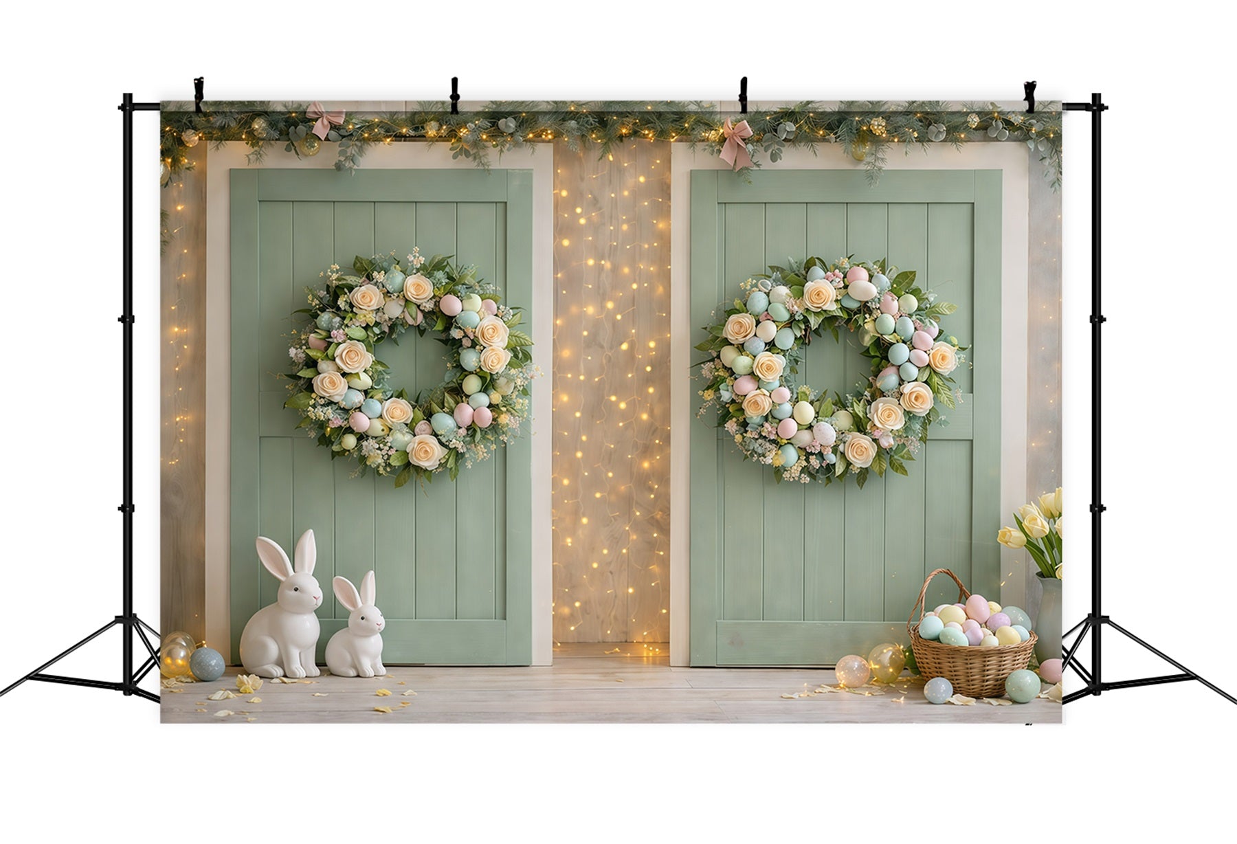 Easter Wreath Doorway Backdrop Mint Green Doorway Bunny Egg Easter Themed Backdrops GQ61-66