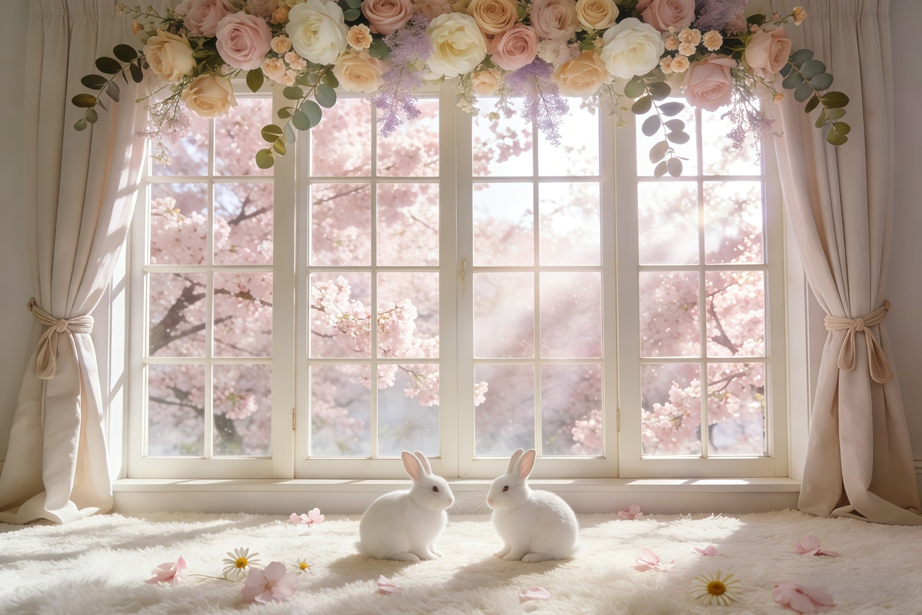 Easter Window Spring Light Backdrop Blossom Wreath Bunny Easter Backdrops Ideas GQ61-67