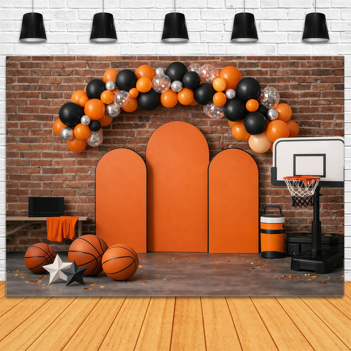 Basketball Backdrop Brick Wall Balloon Arch Sports Backdrops For Photography GQ61-72