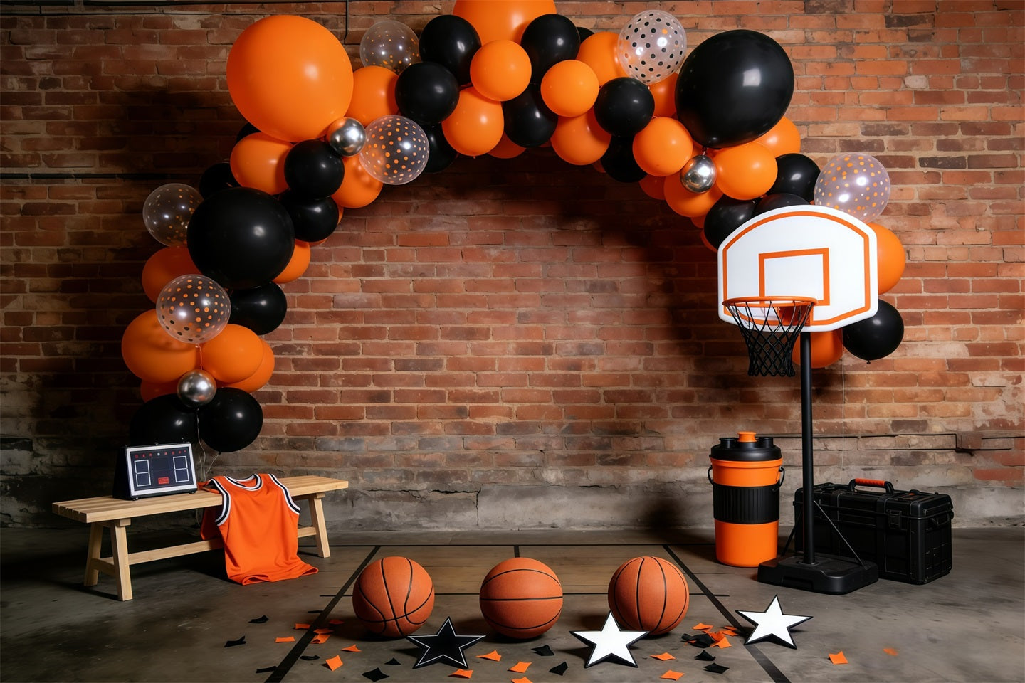 Basketball Backdrops Brick Wall Balloon Arch Sports Photography Backdrops GQ61-73