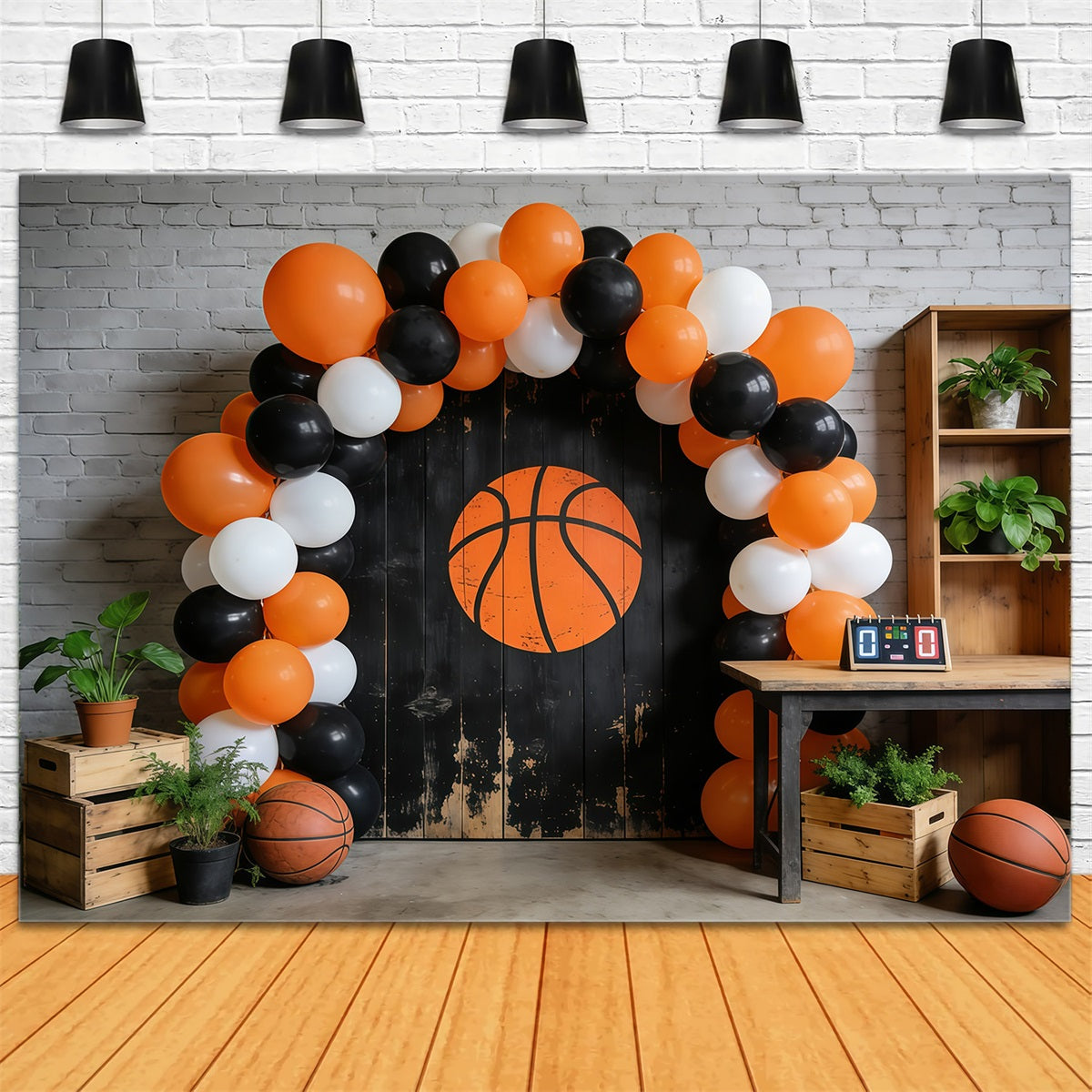 Basketball Photography Backdrop Rustic Wall Balloon Arch Sports Photo Backdrop GQ61-74