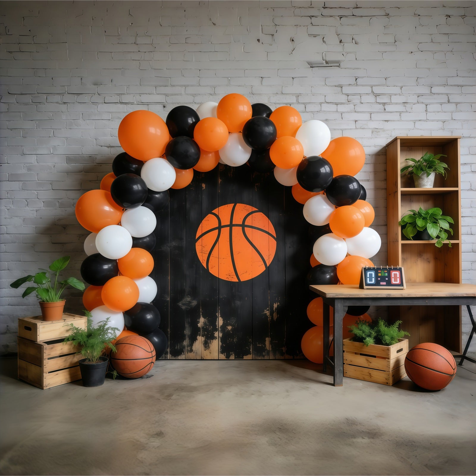 Basketball Photography Backdrop Rustic Wall Balloon Arch Sports Photo Backdrop GQ61-74