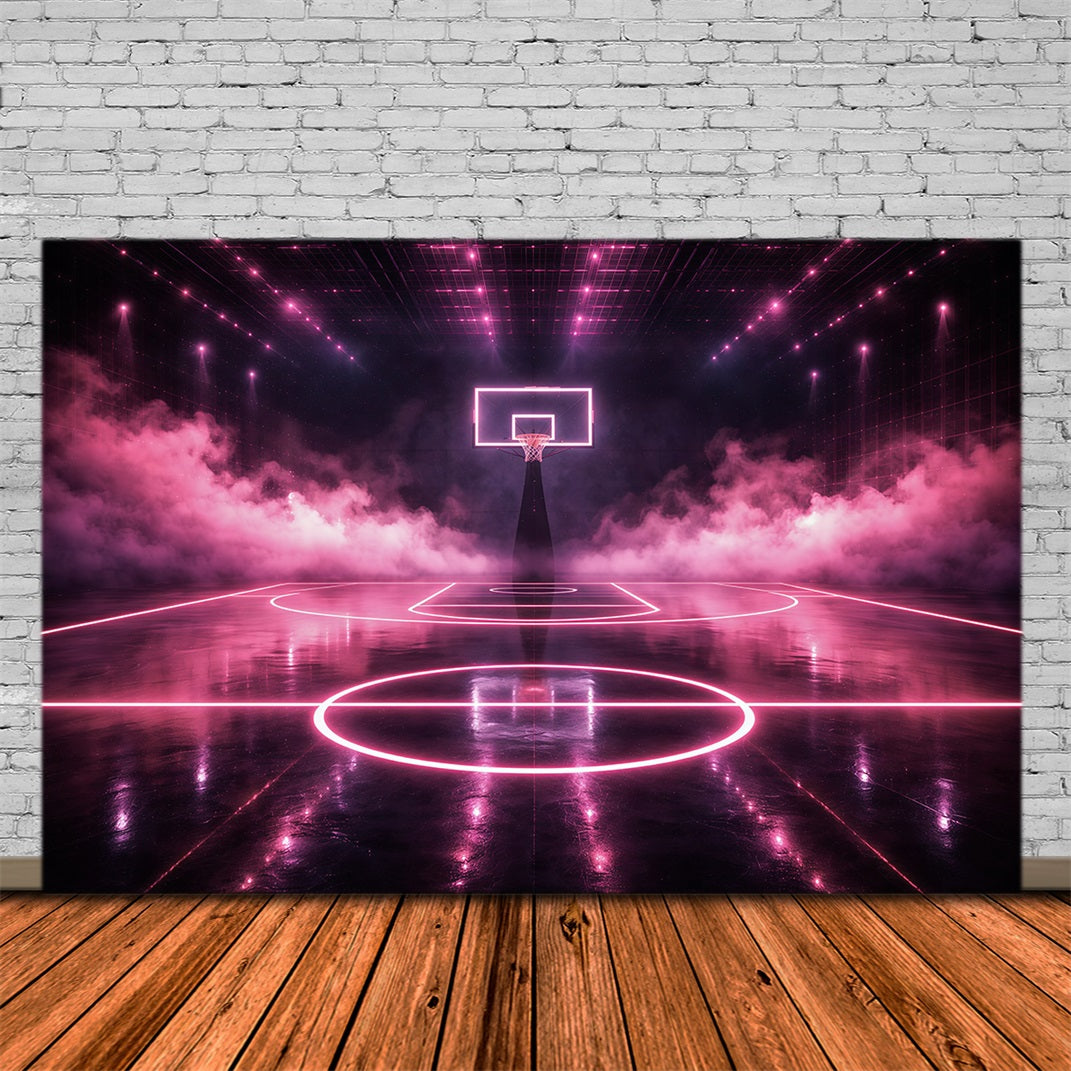 Basketball Backdrop For Photography Neon Pink Arena Court Sports Theme Backdrop GQ61-78