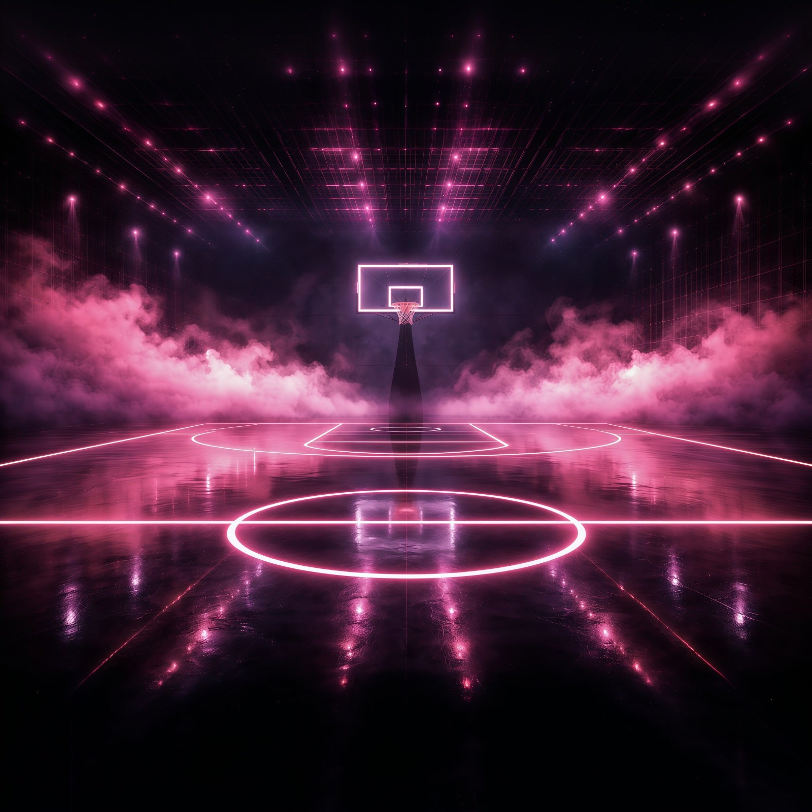 Basketball Backdrop For Photography Neon Pink Arena Court Sports Theme Backdrop GQ61-78