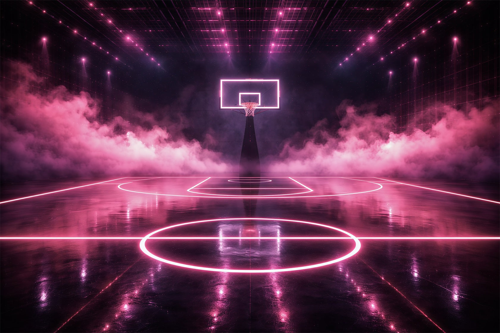 Basketball Backdrop For Photography Neon Pink Arena Court Sports Theme Backdrop GQ61-78