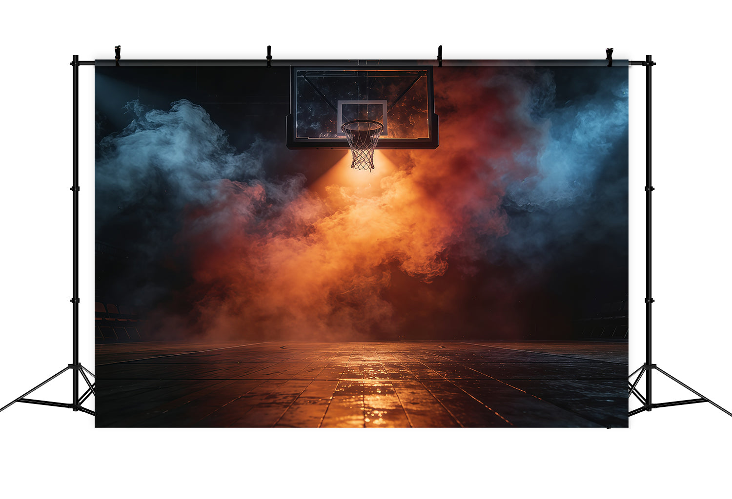 Basketball Photography Backdrop Fire Smoke Spotlight Court Sports Backdrop GQ61-79