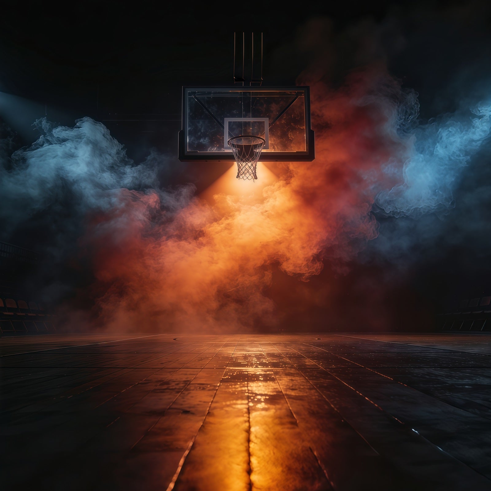 Basketball Photography Backdrop Fire Smoke Spotlight Court Sports Backdrop GQ61-79