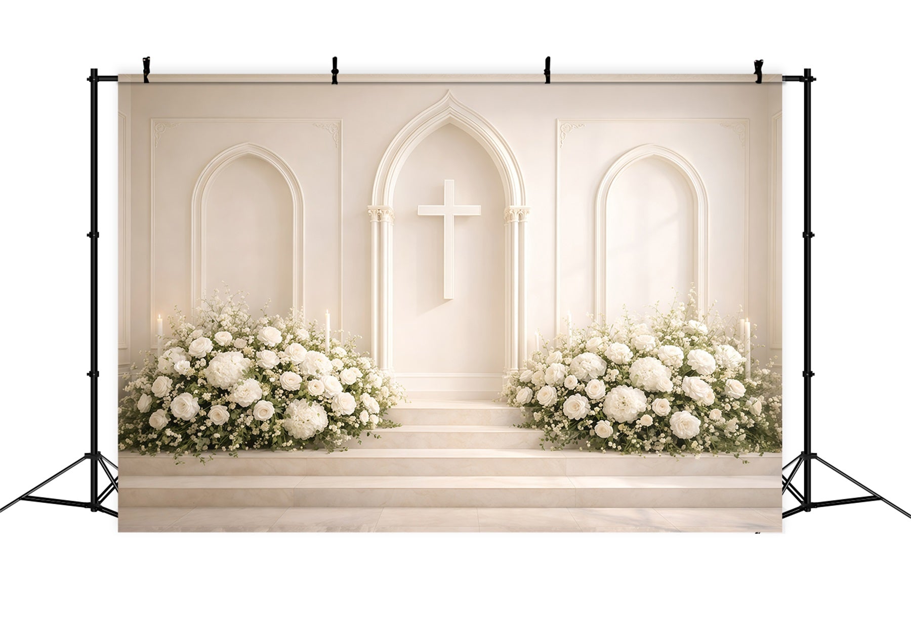 Religious Easter Backdrop White Floral Church Cross Easter Backdrop For Photography GQ61-8