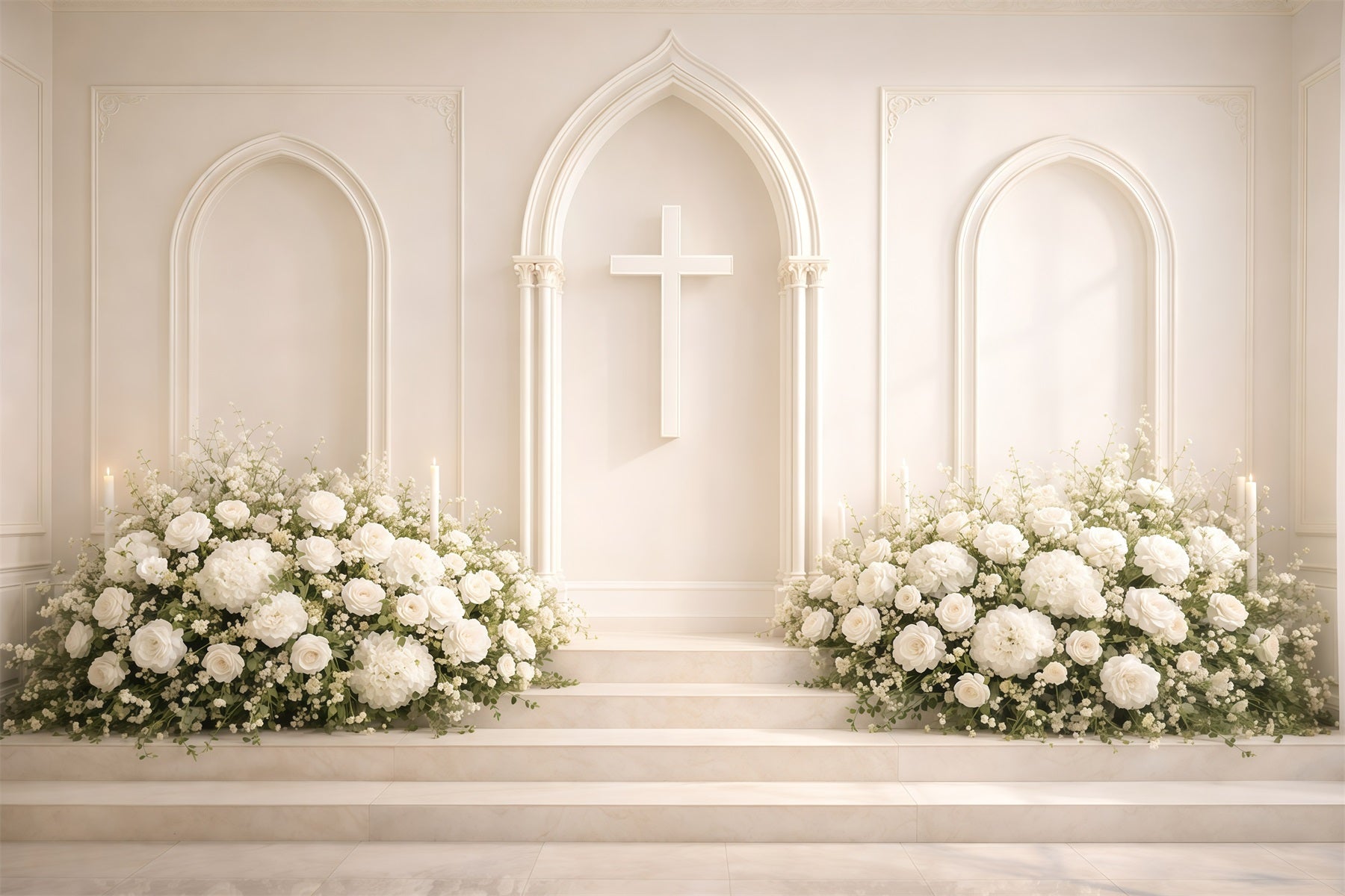 Religious Easter Backdrop White Floral Church Cross Easter Backdrop For Photography GQ61-8