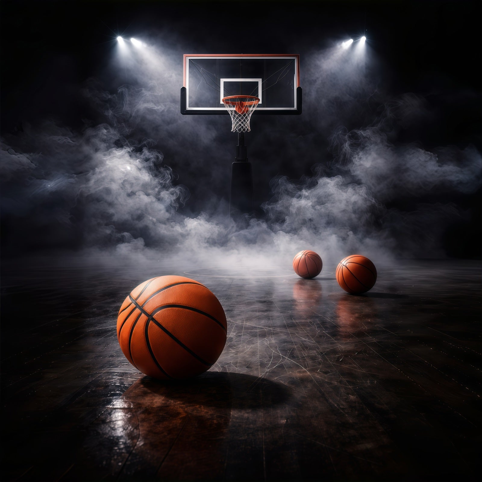 Basketball Photo Backdrop Smoke Moody Spotlight Court Sports Photography Backdrops GQ61-82