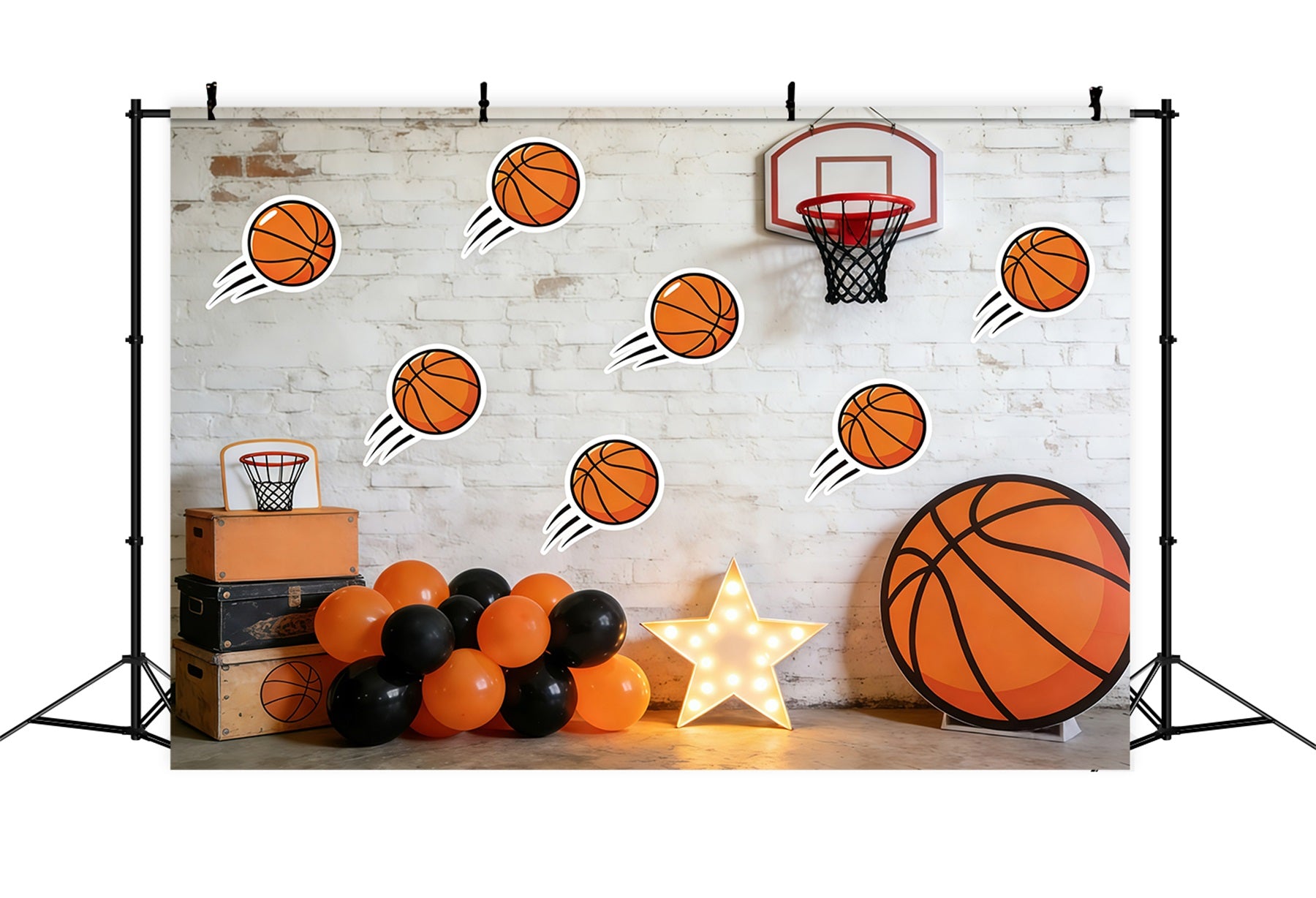 Basketball Backdrop For Photography Cartoon Ball Brick Wall Sports Photo Backdrop GQ61-83