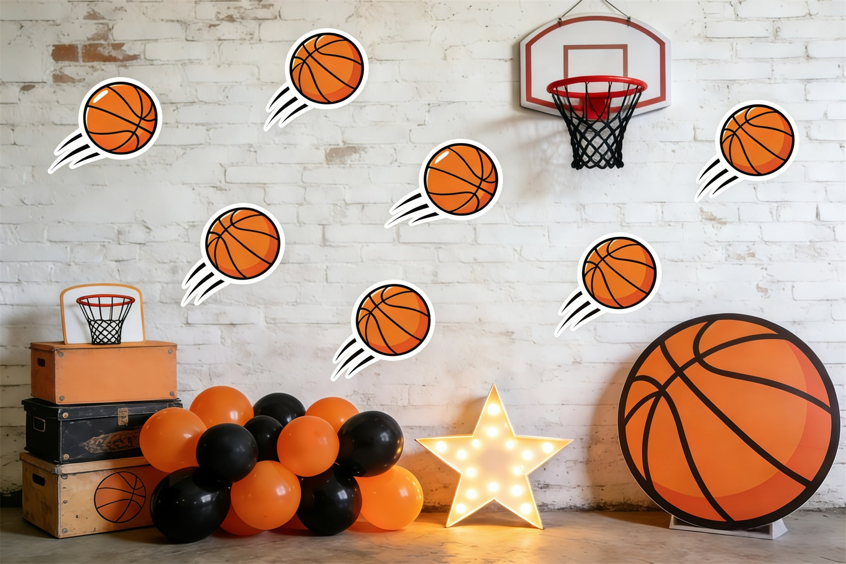 Basketball Backdrop For Photography Cartoon Ball Brick Wall Sports Photo Backdrop GQ61-83
