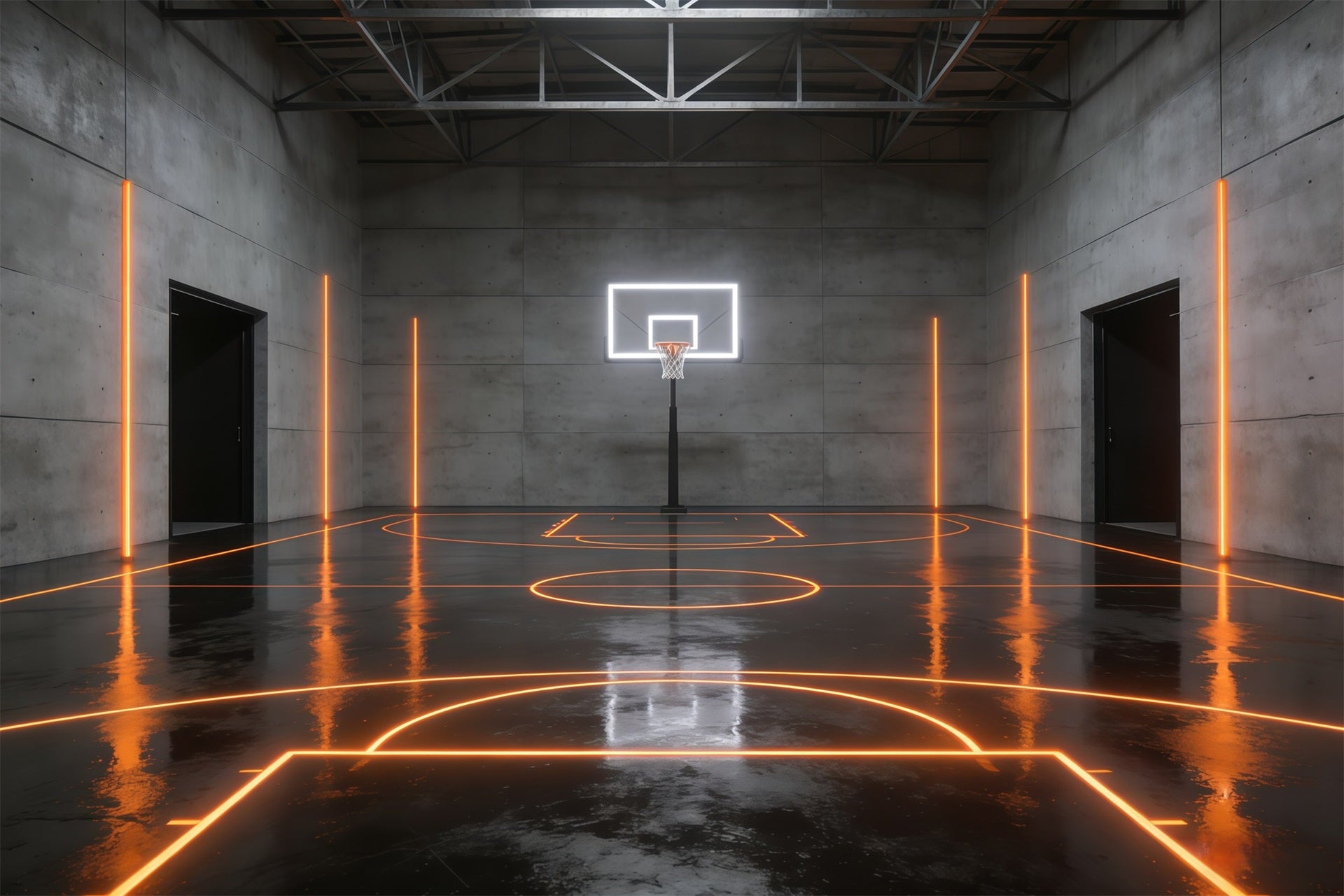 Basketball Photography Backdrop Futuristic Neon Stadium Court Sports Backdrops GQ61-89