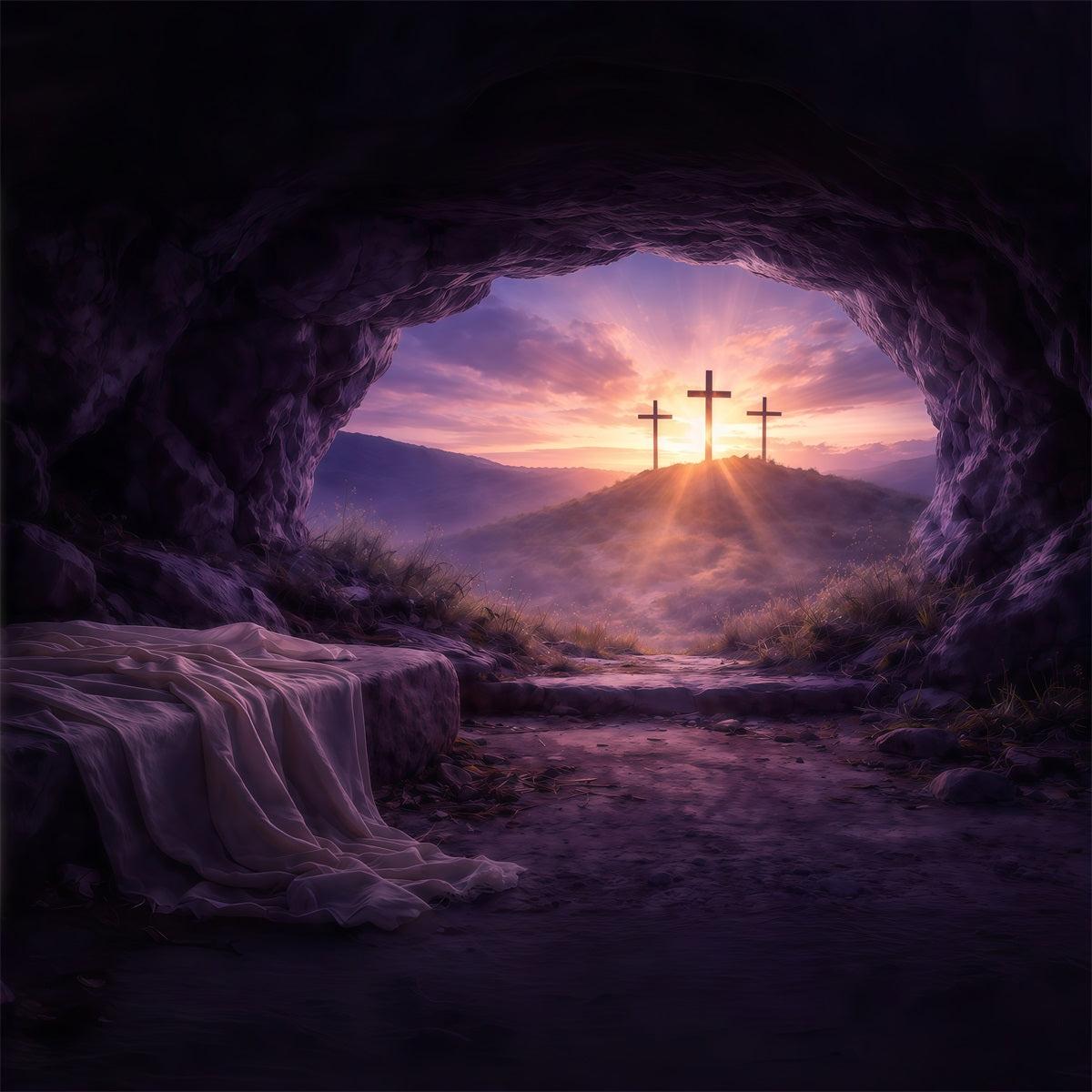 Easter Tomb Backdrop Resurrection Dawn Empty Tomb Easter Photography Backdrops For Sale GQ61-9