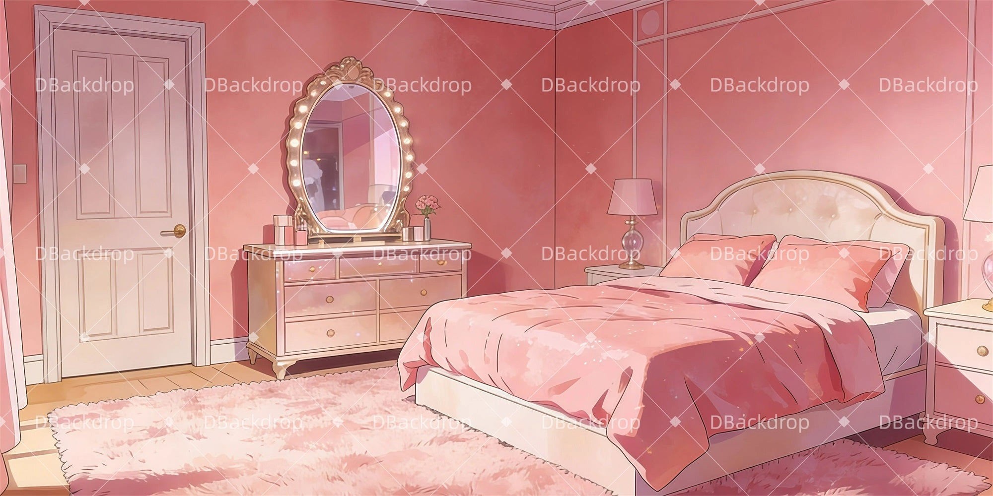 Professional Stage Backdrops Pink Bedroom School Play Backdrops GQ61-T25