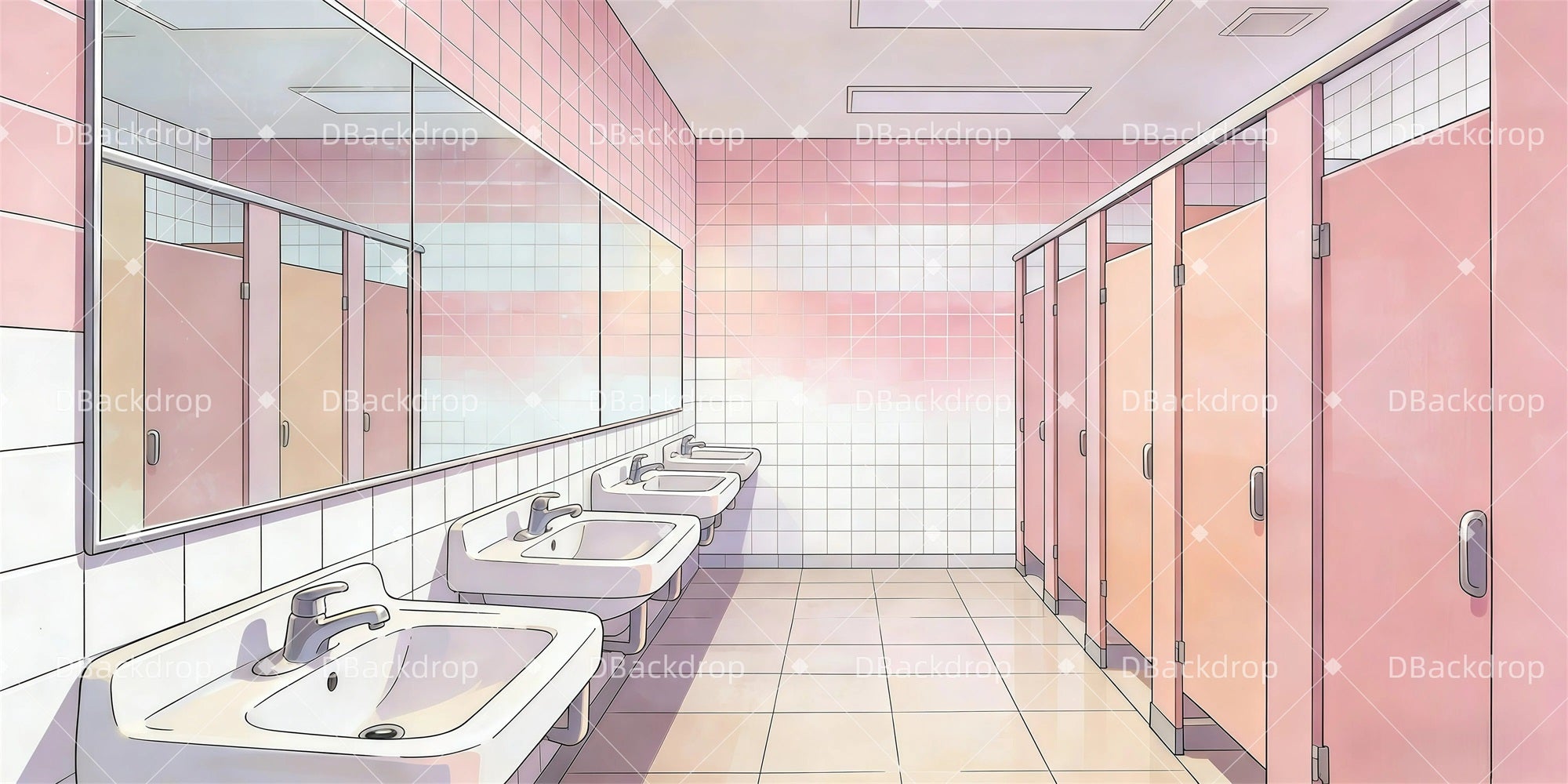 School Play Backdrops Pink Bathroom Theater Stage Backdrop GQ61-T28