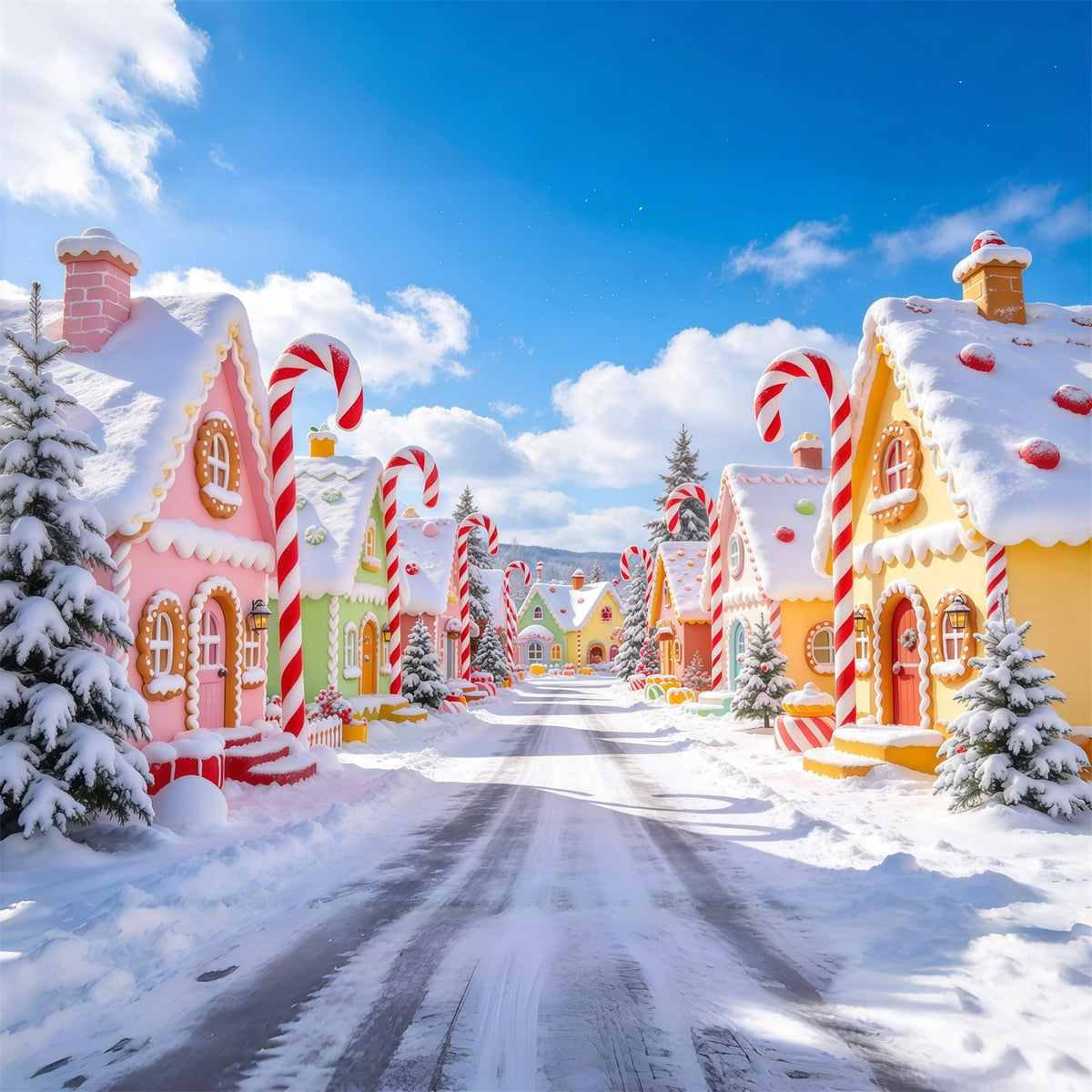 Christmas Village Backdrops Pastel Candy Gingerbread House Christmas Photo Backdrop GQ610-1