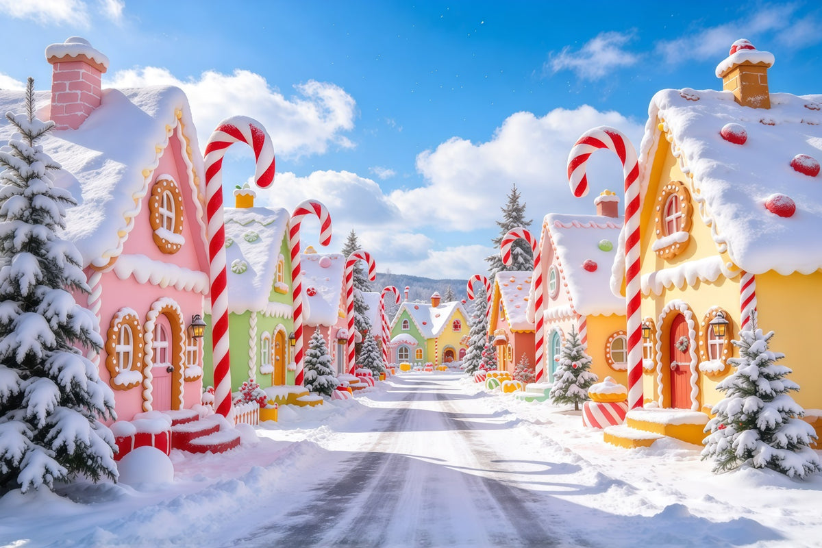 Christmas Village Backdrops Pastel Candy Gingerbread House Christmas Photo Backdrop GQ610-1