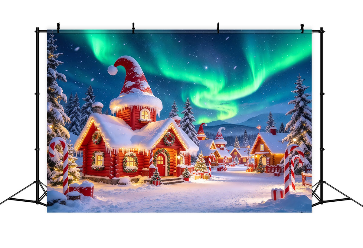 Christmas Elf Backdrop Aurora Borealis Snowy Village Christmas Photos Backdrop GQ610-102