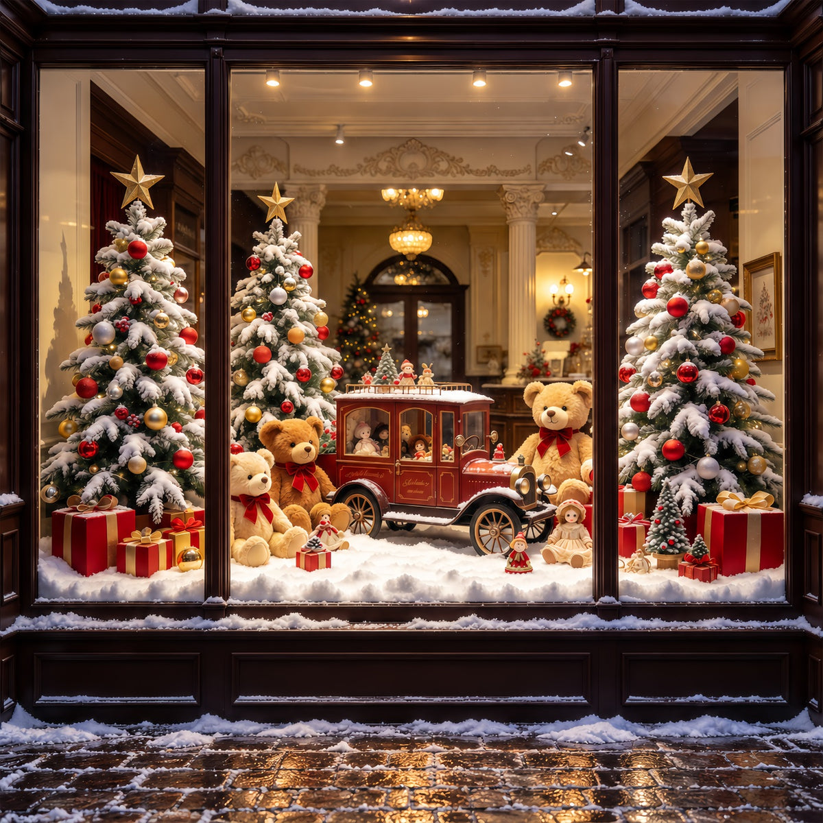 Santa's Toy Shop Backdrop Vintage Toy Car Window Christmas Backdrop Portrait GQ610-104