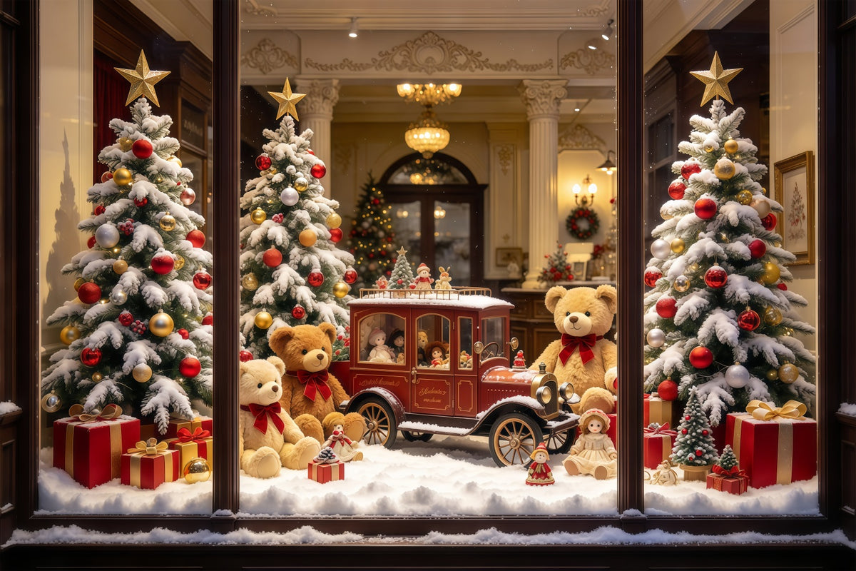 Santa's Toy Shop Backdrop Vintage Toy Car Window Christmas Backdrop Portrait GQ610-104