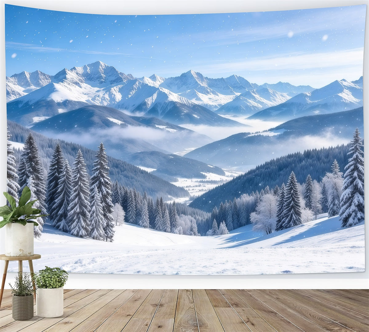 Christmas Winter Wonderland Backdrops Snowy Alpine Mountain Range Christmas Backdrop Scenes GQ610-108