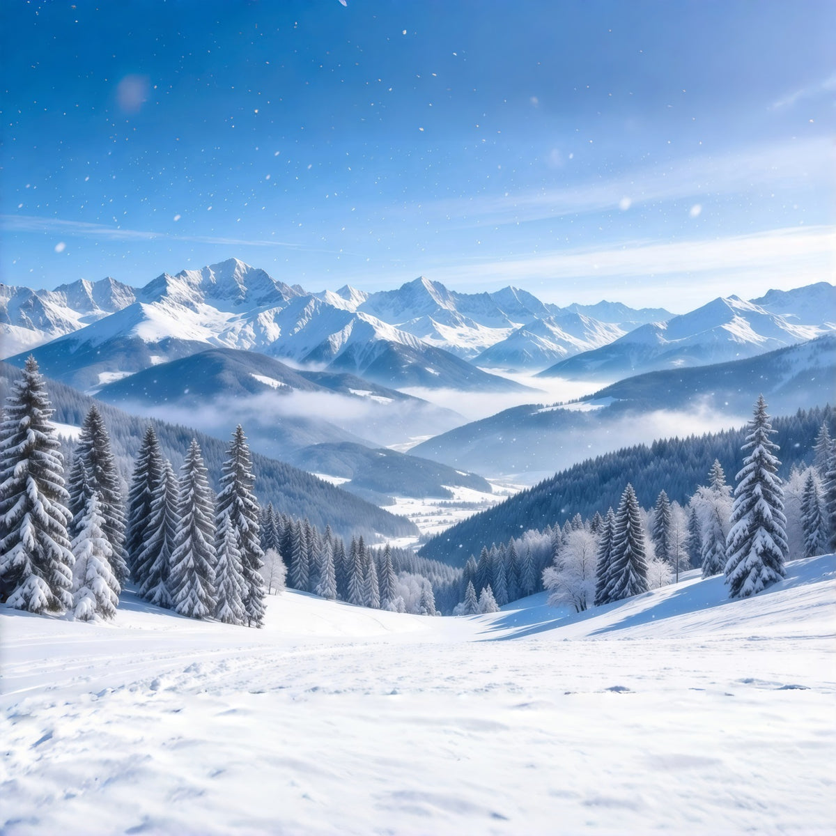 Christmas Winter Wonderland Backdrops Snowy Alpine Mountain Range Christmas Backdrop Scenes GQ610-108