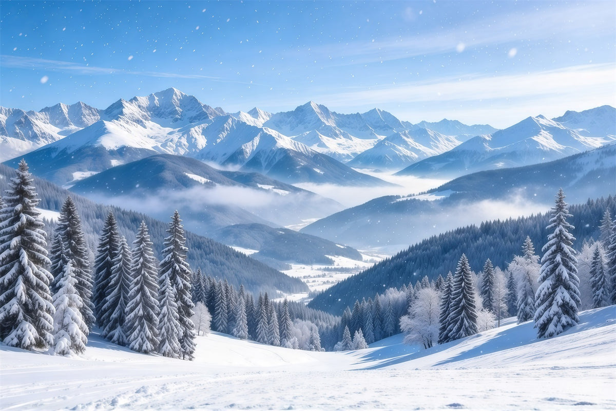 Christmas Winter Wonderland Backdrops Snowy Alpine Mountain Range Christmas Backdrop Scenes GQ610-108