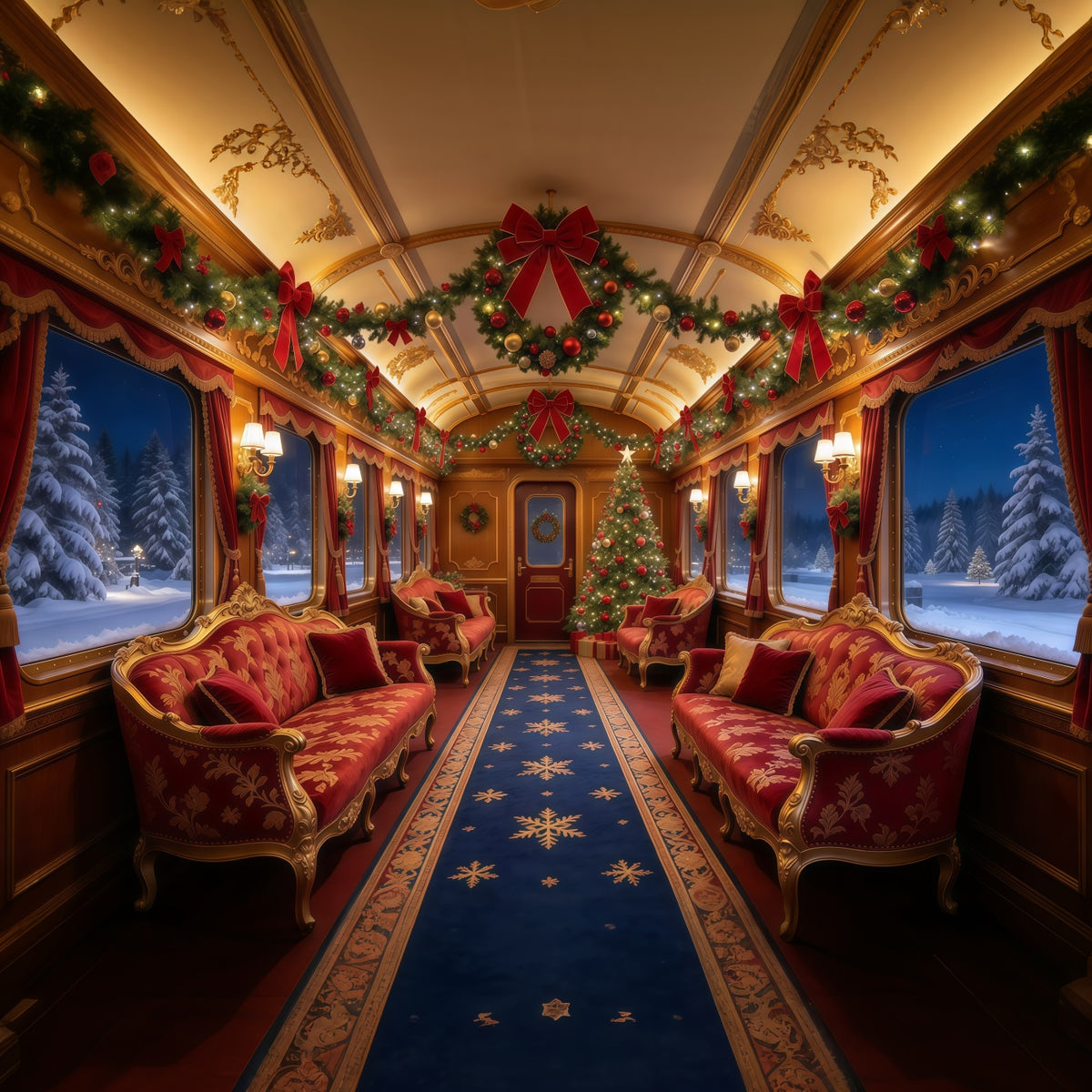 Christmas Backdrops for Photography Burgundy Velvet Train Interior Christmas Photography Backdrop GQ610-11