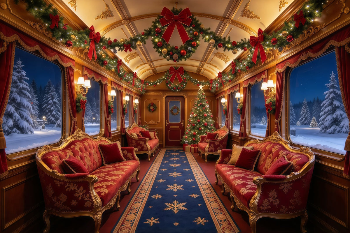 Christmas Backdrops for Photography Burgundy Velvet Train Interior Christmas Photography Backdrop GQ610-11