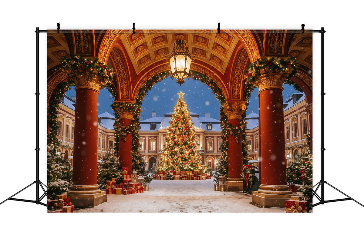 Christmas Arch Backdrop Ornate Courtyard Tree Display Christmas Party Picture Backdrop GQ610-110