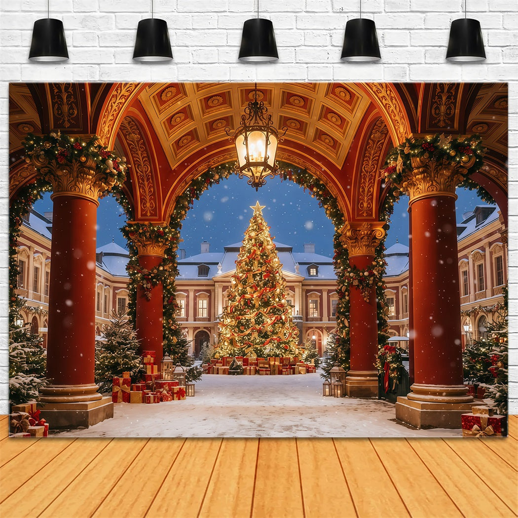 Christmas Arch Backdrop Ornate Courtyard Tree Display Christmas Party Picture Backdrop GQ610-110