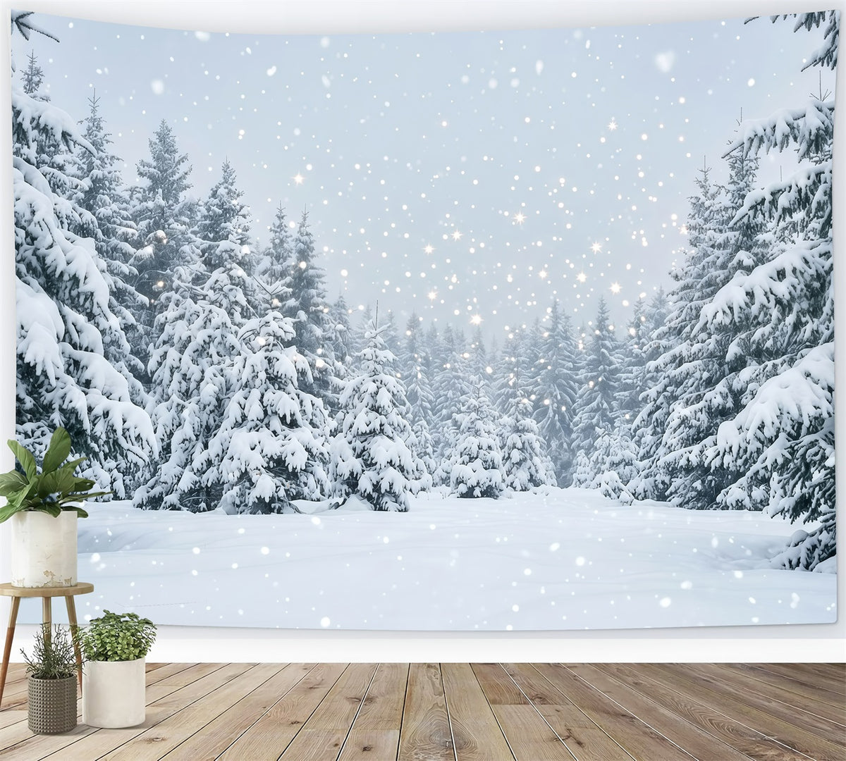 Christmas Tree Backdrops Snowy Evergreen Forest Christmas Photoshoot Backdrops GQ610-111