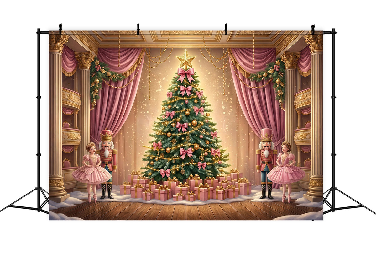 Nutcracker Photo Backdrop Pink Bow Ballet Stage Photography Backdrops Christmas GQ610-113