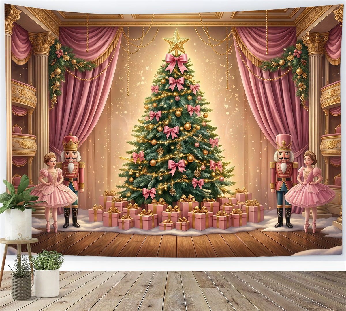 Nutcracker Photo Backdrop Pink Bow Ballet Stage Photography Backdrops Christmas GQ610-113
