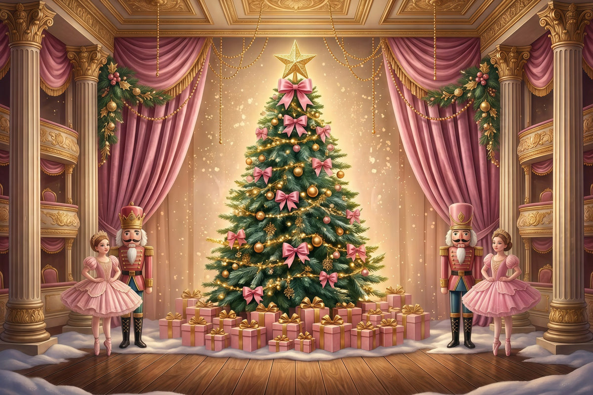 Nutcracker Photo Backdrop Pink Bow Ballet Stage Photography Backdrops Christmas GQ610-113