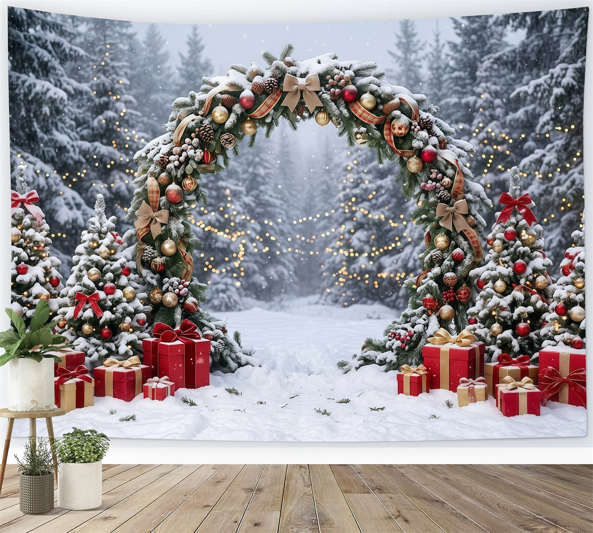 Christmas Backdrop Arch Snowy Garland Gift Archway Christmas Pictures Backdrop GQ610-114