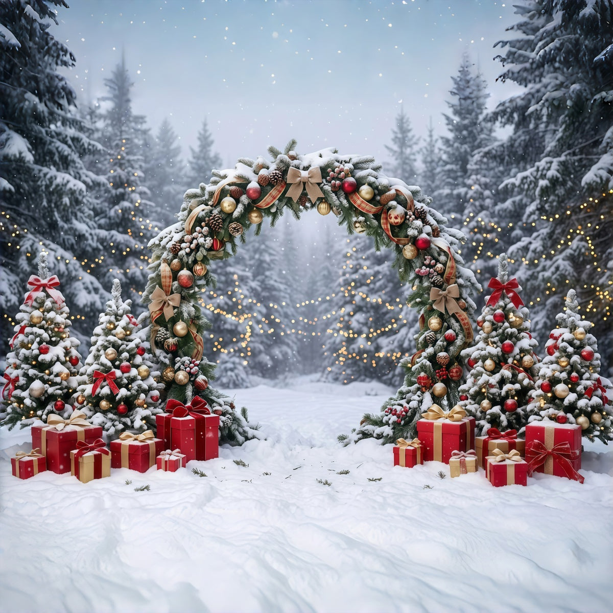 Christmas Backdrop Arch Snowy Garland Gift Archway Christmas Pictures Backdrop GQ610-114