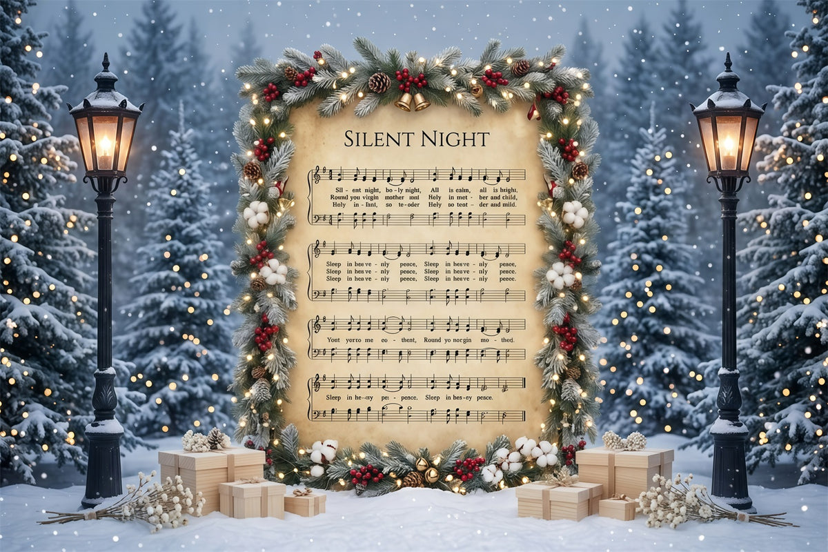 Christmas Carol Backdrop Silent Night Sheet Music Christmas Theme Photo Backdrop GQ610-116