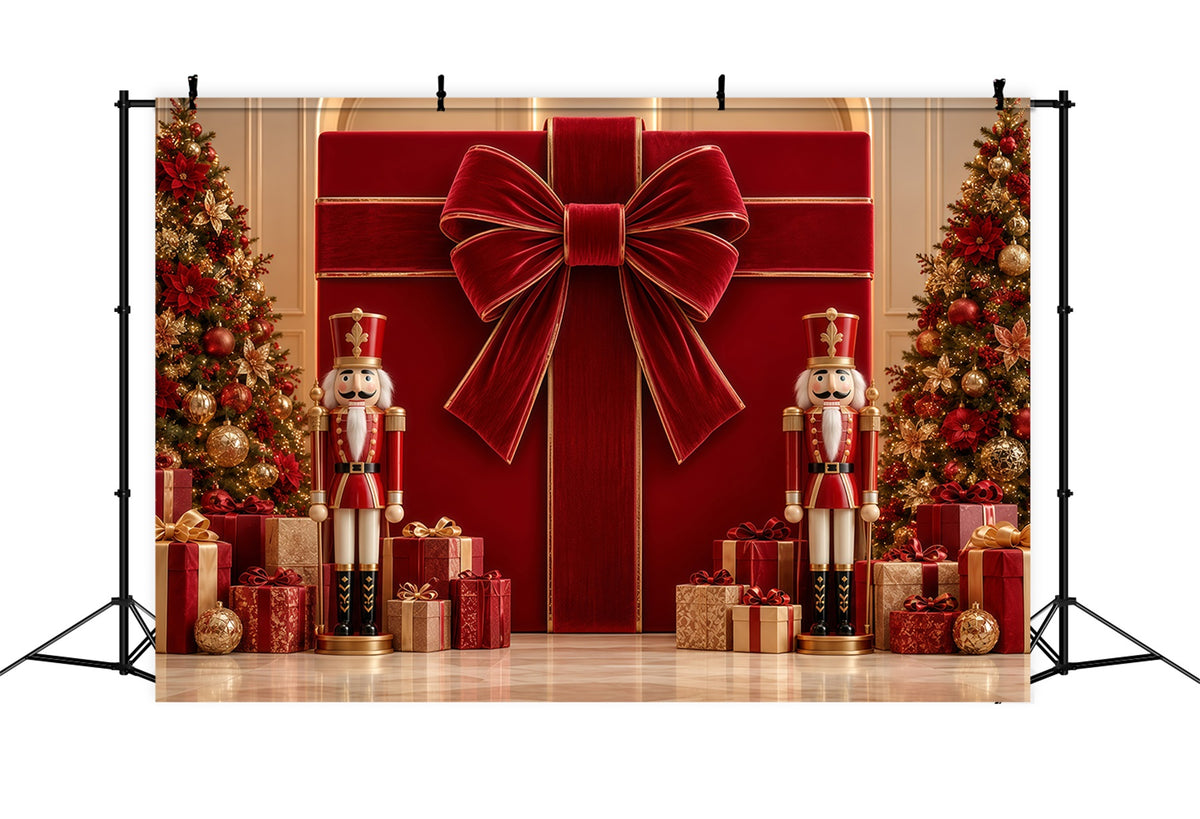 Christmas Bow Backdrop Velvet Gift Box Nutcracker Merry Christmas Photo Backdrop GQ610-117