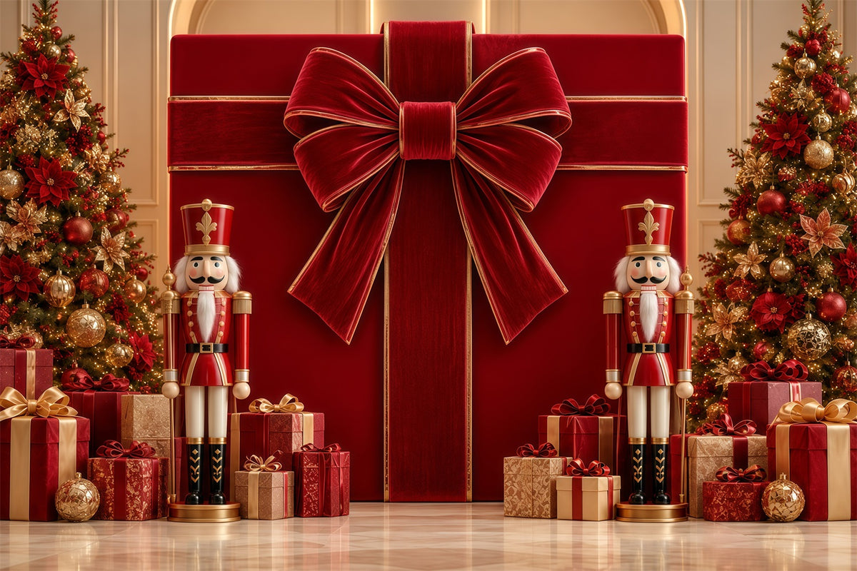 Christmas Bow Backdrop Velvet Gift Box Nutcracker Merry Christmas Photo Backdrop GQ610-117
